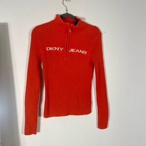 DKNY Vibrant Red Ribbed Knit Top